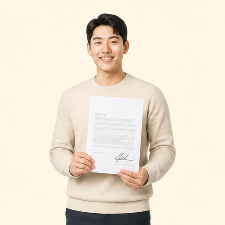 캐스퍼 신차 장기렌트카 서면 견적서를 들고 있는 고객
